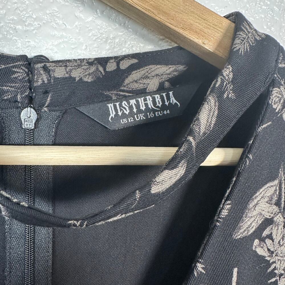 Disturbia Womens Goth Poisonous Plant Puff Sleeve Midi Dress Black Size US 12 - Picture 5 of 16